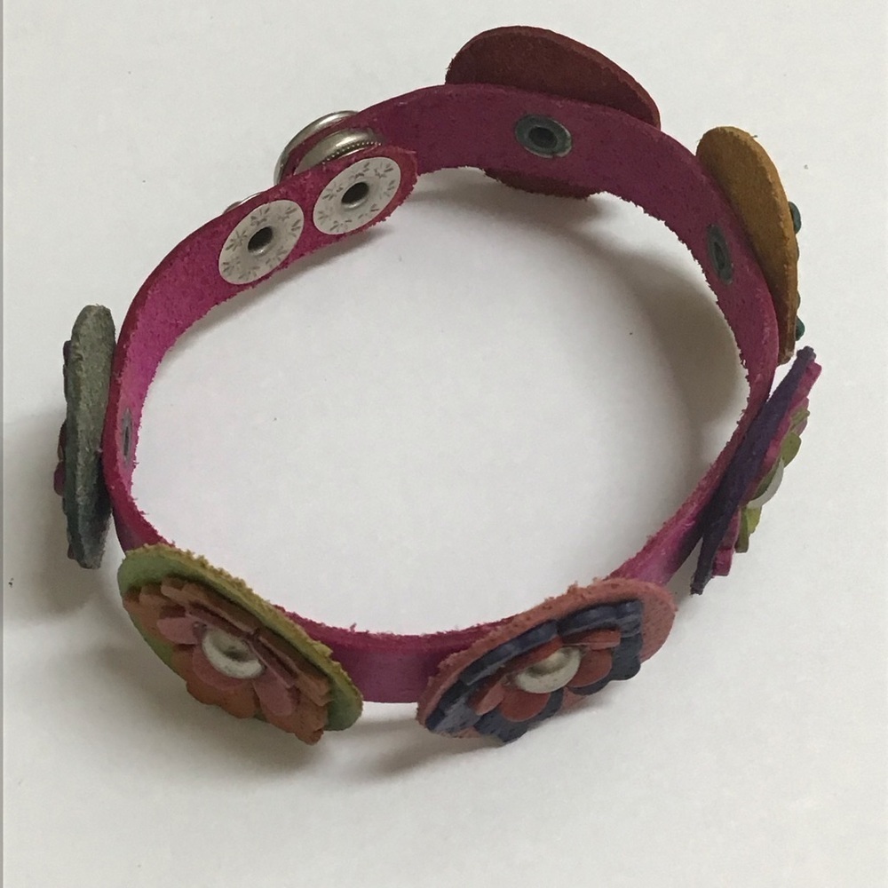 Leather Bracelet Daisy Flower Handmade Mexico 2-Snap Pinkish Band Cowgirl NEW - Picture 6 of 6